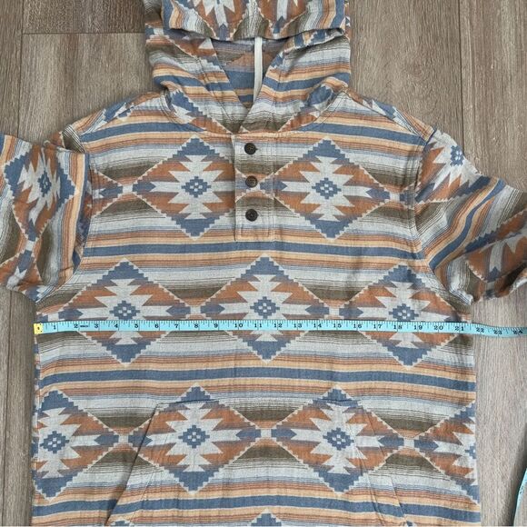 Faherty RARE Doug Good Feather Aztec Tribal Organic Cotton Poncho Hoodie Mens M - Picture 10 of 14